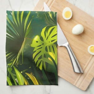 Linge De Cuisine Feuilles tropicales colorées et fleurs d'Hibiscus