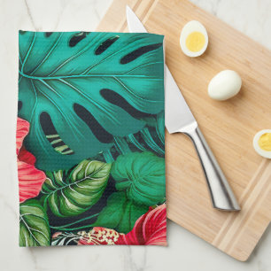 Linge De Cuisine Feuilles Tropicales Élégantes et Fleurs d'Hibiscus