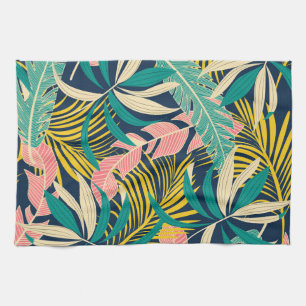 Linge De Cuisine Feuilles tropicaux colorés : motif d'été.