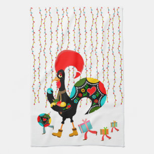 Linge De Cuisine Feux de Noël, baubles, cadeaux et coq