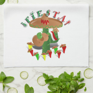 Linge De Cuisine Fiesta Cactus avec Sombrero & Guitare