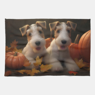 Linge De Cuisine Fil Fox Terrier Puppy Automne Citrouille de plaisi