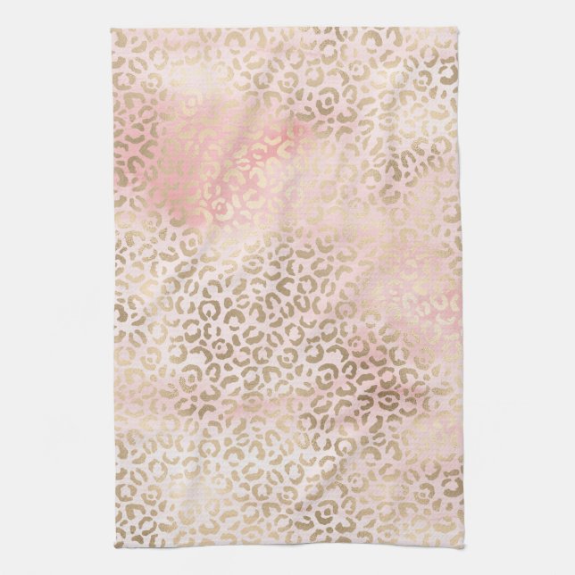 Linge De Cuisine Fille Blush Pink Glam Empreinte de léopard or (Vertical)