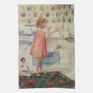Linge De Cuisine Fille d'époque, enfant faisant la lessive suspenda
