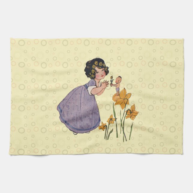 Linge De Cuisine Fille Elf Fairy Daffodil Antique Pâques (Horizontal)