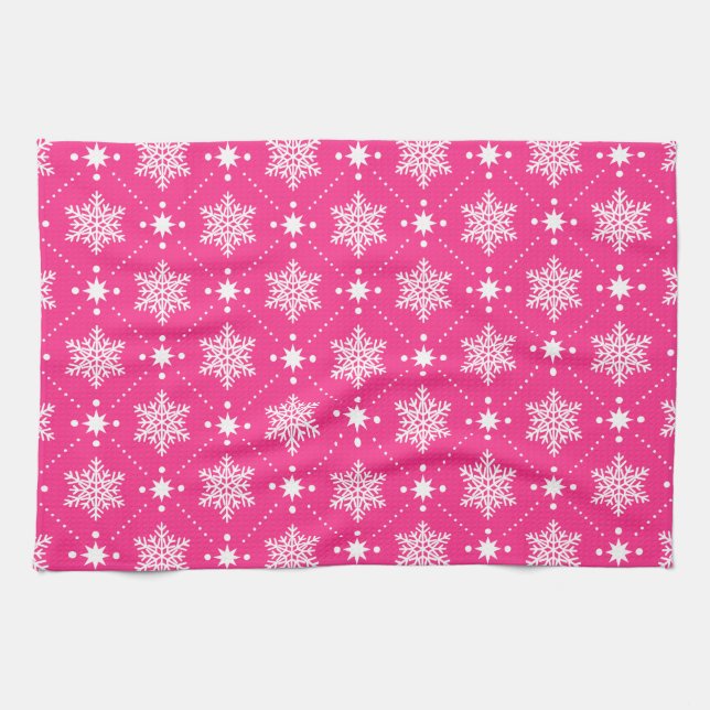 Linge De Cuisine Fille Motif de Noël rose et blanc Snowflakes (Horizontal)