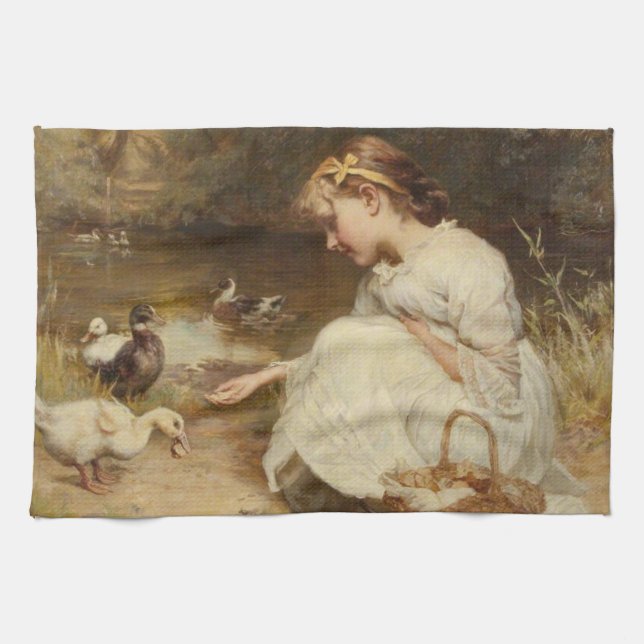 Linge De Cuisine Fille nourricière canards (par Frederick Morgan) (Horizontal)
