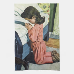 Linge De Cuisine Fille priant à l'heure du coucher, la prière du Se