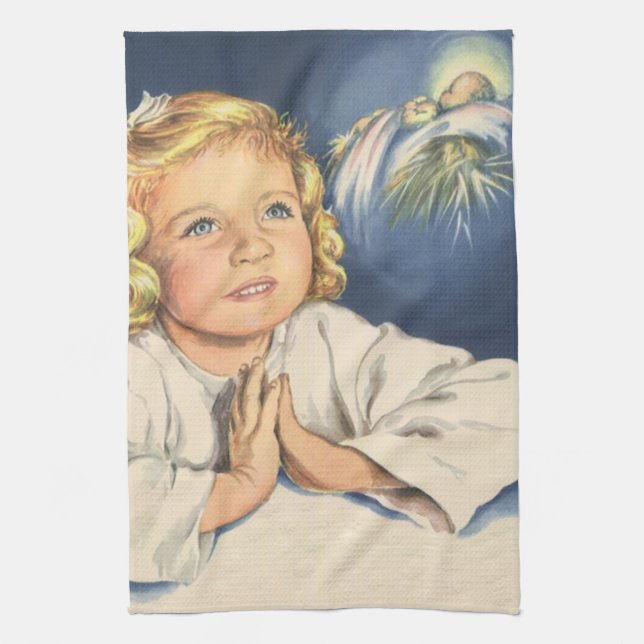 Linge De Cuisine Fille priant pour Jésus-Christ, prières au coucher (Vertical)