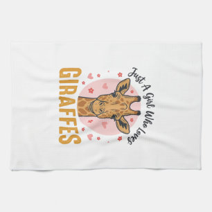 Linge De Cuisine Fille qui aime les girafes Dessin de gravure vinta