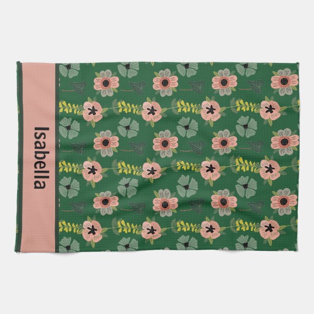 Linge De Cuisine Fille rose Fleurs blanches Nom du Motif botanique (Horizontal)
