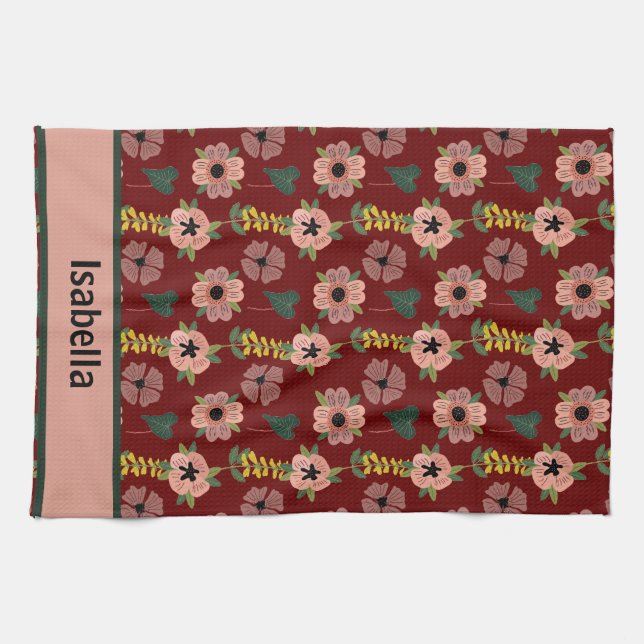 Linge De Cuisine Fille rose Fleurs blanches Nom du Motif botanique (Horizontal)