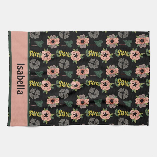 Linge De Cuisine Fille rose Fleurs blanches Nom du Motif botanique (Horizontal)