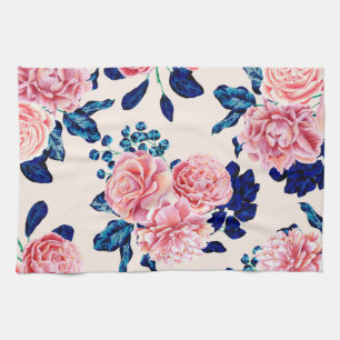 Linge De Cuisine Fille Rose Marine Bleu Pays Fleurs Peintes