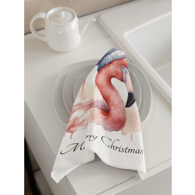 Linge De Cuisine Flamant rose père Noël Snowbird, personnalisé (Créateur téléchargé)