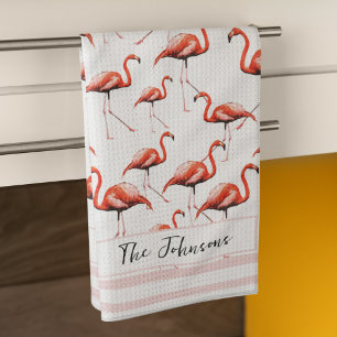 Linge De Cuisine Flamant rose rose Design personnalisé Nom de famil