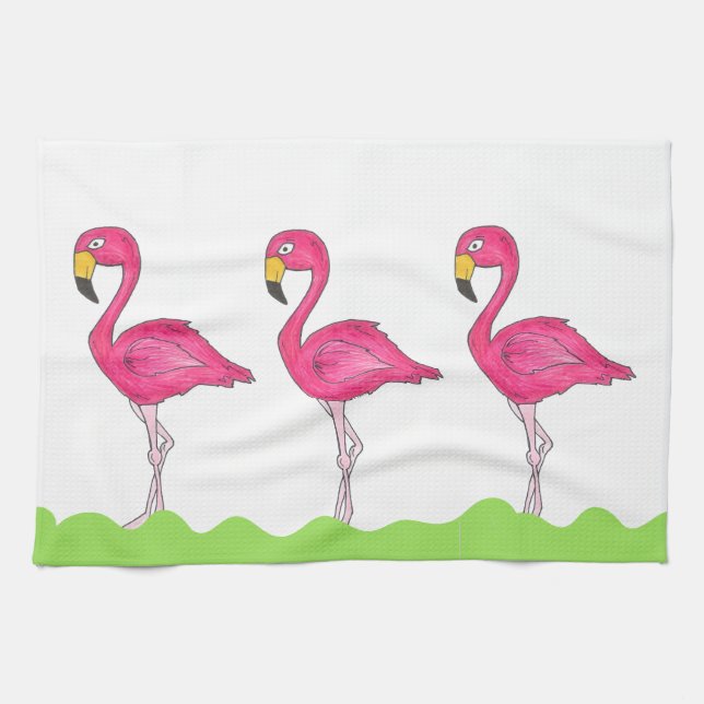Linge De Cuisine Flamant rose rose Flamants roses tropicaux serviet (Horizontal)