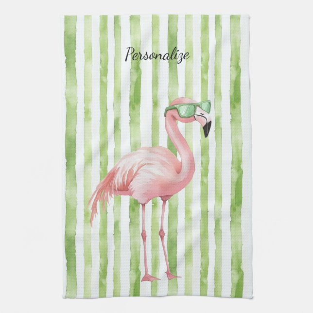 Linge De Cuisine Flamant rose rose vert (Vertical)
