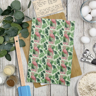 Linge De Cuisine Flamant Rose Tropical Feuilles de Palmier Vert Lys