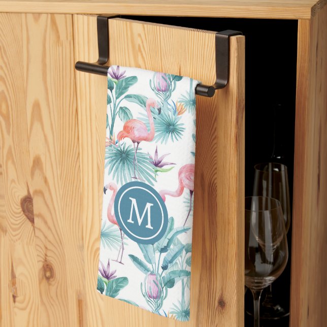 Linge De Cuisine Flamants roses et fleurs tropicales motif (Pliage en tiers)