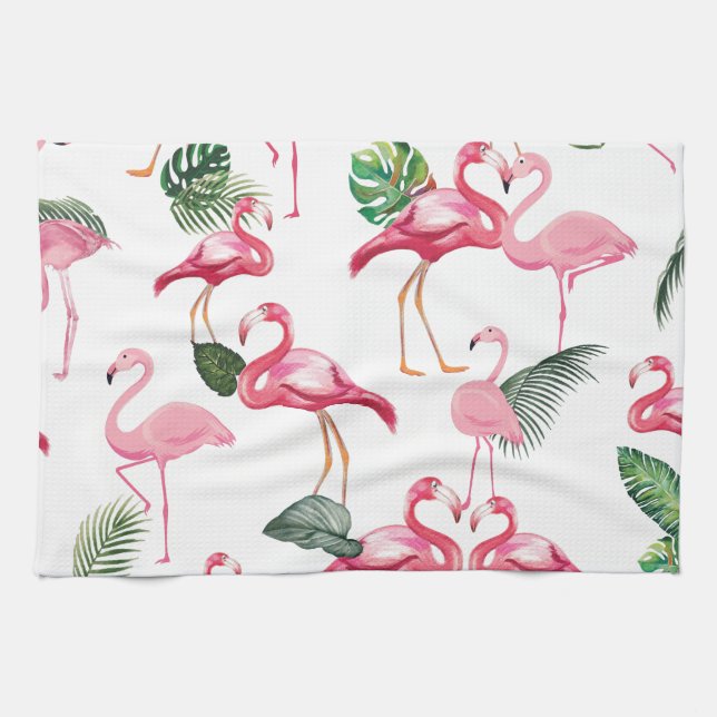 Linge De Cuisine Flamants roses Love Motif (Horizontal)