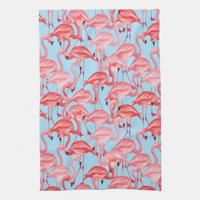 Linge De Cuisine Flamants roses roses lumineux sur le bleu (Vertical)