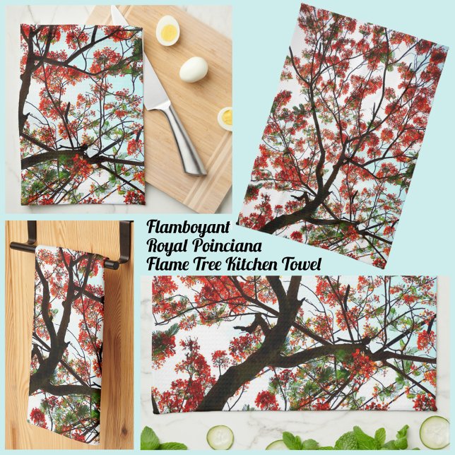 Linge De Cuisine Flamboyant Royal Poinciana Tree Rouge Noir Blanc (Créateur téléchargé)