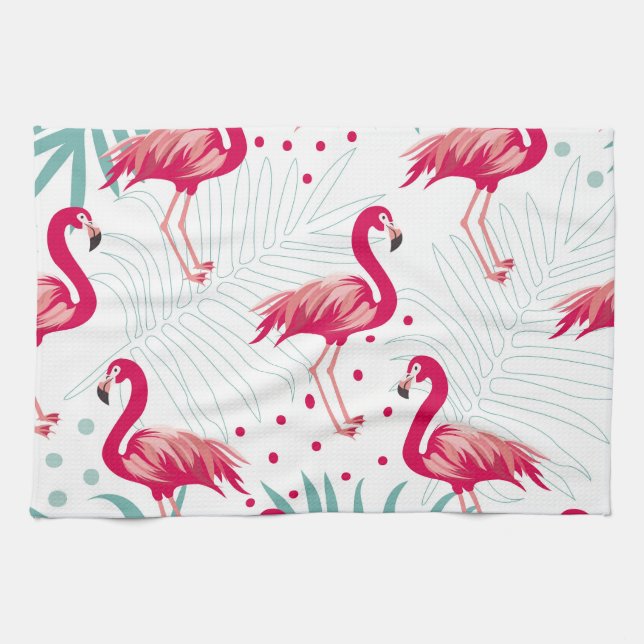 Linge De Cuisine Flamingo tropical et feuille, motif d'été. (Horizontal)
