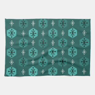Linge De Cuisine Flammes de neige de Noël rétro Turquoise