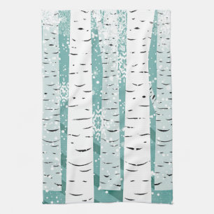 Linge De Cuisine Flammes de neige des bouleaux des forêts d'hiver r