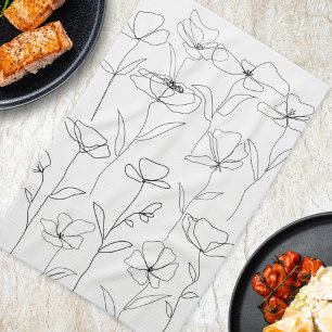 Linge De Cuisine Fleur Abstraite moderne Noir Blanc Minimal Floral