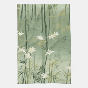 Linge De Cuisine Fleur de bambou sereine asiatique (6)