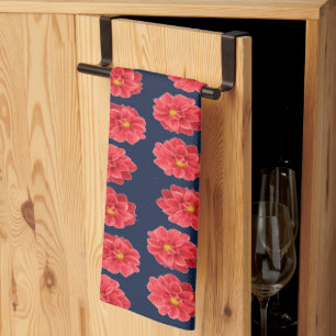 Linge De Cuisine Fleur de dahlia rose en bleu