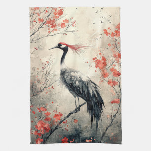 Linge De Cuisine Fleur de Grue Écarlate Encre de Chine (2)