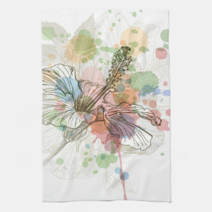 Linge De Cuisine Fleur de ketmie et arrière - plan d'aquarelle