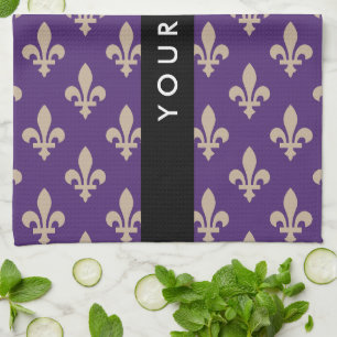 Linge De Cuisine Fleur de Lis, Beige sur Violet, Royal, Votre Nom
