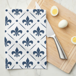 Linge De Cuisine Fleur De Lis bleu foncé motif sur arrière - plan b