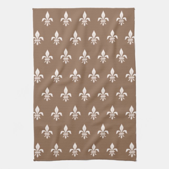 Linge De Cuisine Fleur de Lis en beige clair sur Taupe Tan (Vertical)