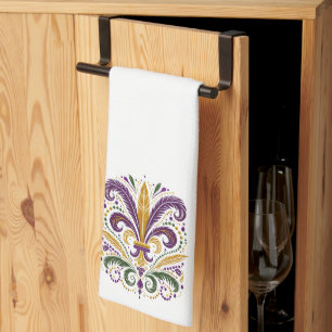 Linge De Cuisine Fleur de lis jaune et vert violet