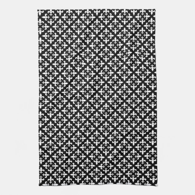 Linge De Cuisine Fleur De Lis Noir et blanc Elégance parisienne (Vertical)