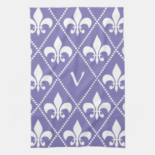 Linge De Cuisine Fleur de Lis violet brillant avec initiale monogra