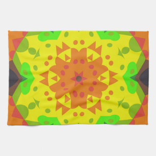 Linge De Cuisine Fleur de Mandala rétro orange jaune et vert