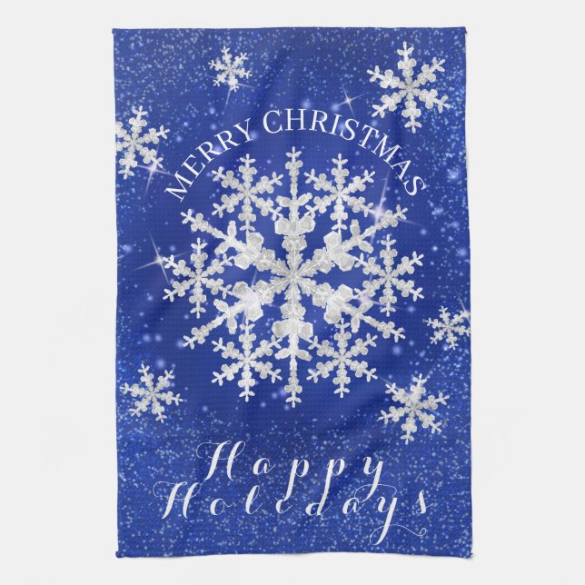 Linge De Cuisine Fleur de neige Bleu Blanc (Vertical)