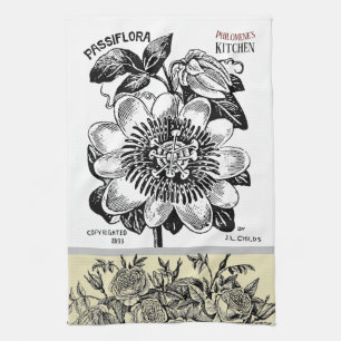 Linge De Cuisine Fleur de passion antique - Votre choix de texte