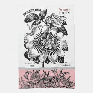 Linge De Cuisine Fleur de passion antique - Votre choix de texte ro