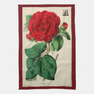 Linge De Cuisine Fleur de rose rouge personnalisée Art Vintage