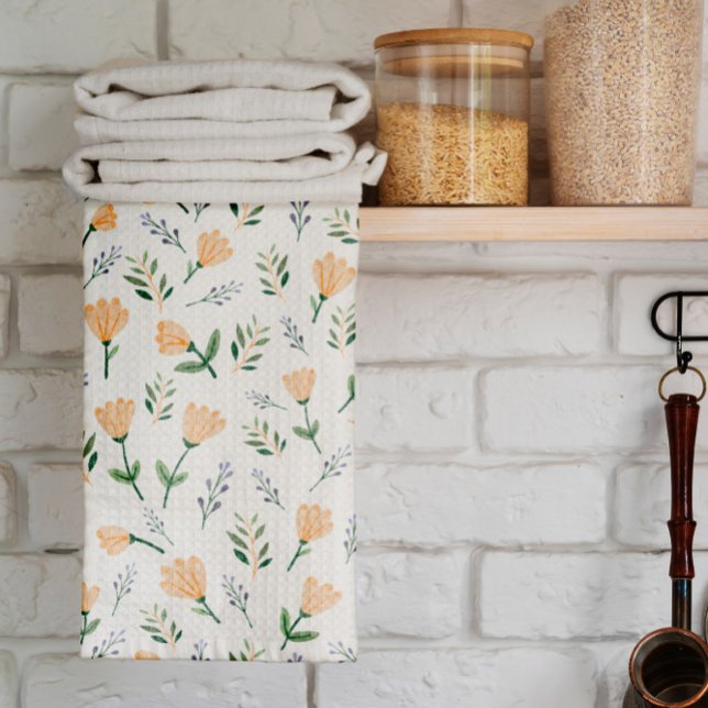 Linge De Cuisine Fleur de style scandinave jaune doux (Créateur téléchargé)