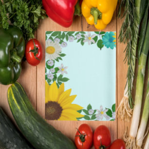 Linge De Cuisine Fleur de tournesol rustique Faisée Turquoise