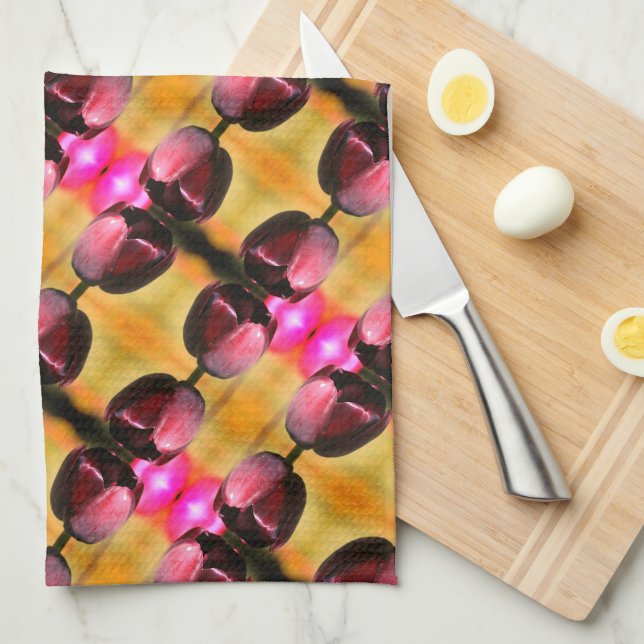 Linge De Cuisine Fleur de tulipe violette foncée Motif Abstrait (Quart Plié)