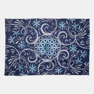 Linge De Cuisine Fleur de vie Mandala - Bleu Argent